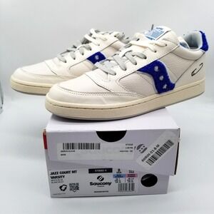 Saucony Men Jazz Court MT Varsity Sneakers Sz 8 White Blue‎ Leather Low Top City